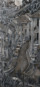 Santo Stefano Al Mare Italie dessin détaillé Maude Tapin artiste technique mixte vacance repos tranquilité