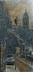 Toledo Espagne dessin détaillé Maude Tapin artiste technique mixte vacance repos tranquilité