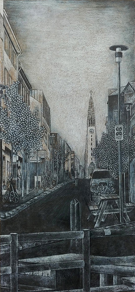 Raykjavik dessin détaillé Maude Tapin artiste technique mixte vacance repos tranquilité