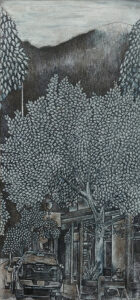 Golden Colombie Britannique dessin détaillé Maude Tapin artiste technique mixte vacance repos tranquilité