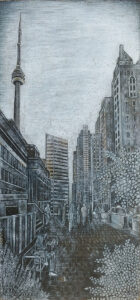 Toronto scène urbaine dessin détaillé Maude Tapin artiste technique mixte vacance repos tranquilité