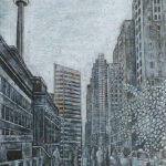 Toronto scène urbaine dessin détaillé Maude Tapin artiste technique mixte vacance repos tranquilité