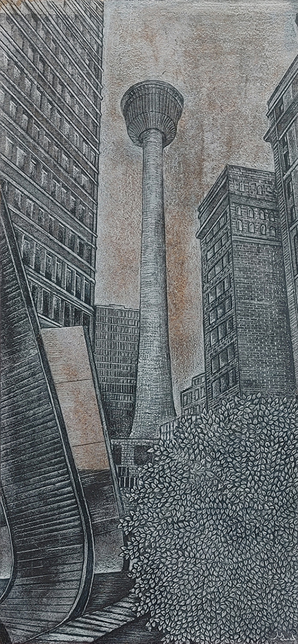 Calgary dessin détaillé Maude Tapin artiste technique mixte vacance repos tranquilité