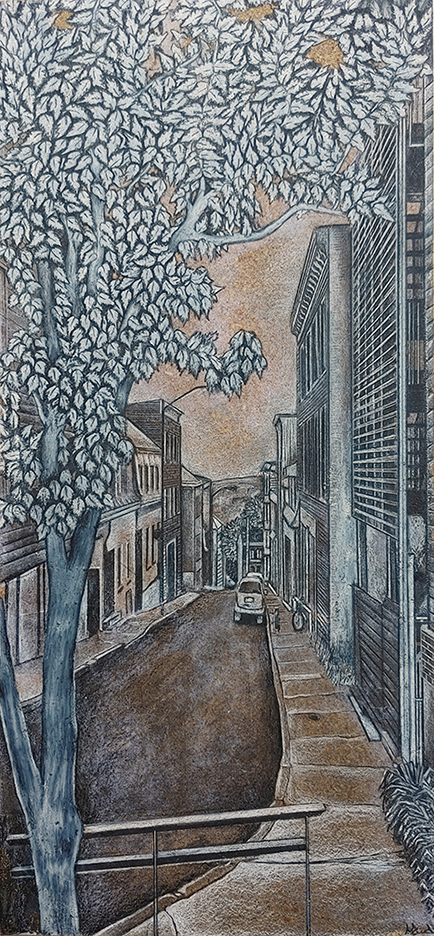 Québec dessin détaillé Maude Tapin artiste technique mixte vacance repos tranquilité