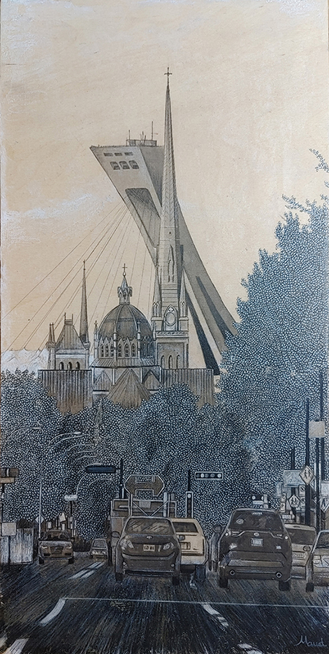 Québec dessin détaillé Maude Tapin artiste technique mixte vacance repos tranquilité Longueuil Chemin Chambly