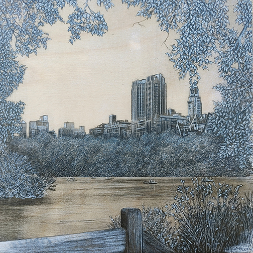 Québec dessin détaillé Maude Tapin artiste technique mixte vacance repos tranquilité Central parc New York vie urbaine