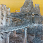 Québec dessin détaillé Maude Tapin artiste technique mixte vacance repos tranquilité Montréal Pont Jacques-Cartier