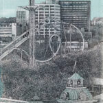 Québec dessin détaillé Maude Tapin artiste technique mixte vacance repos tranquilité Montréal La Ronde vie urbaine