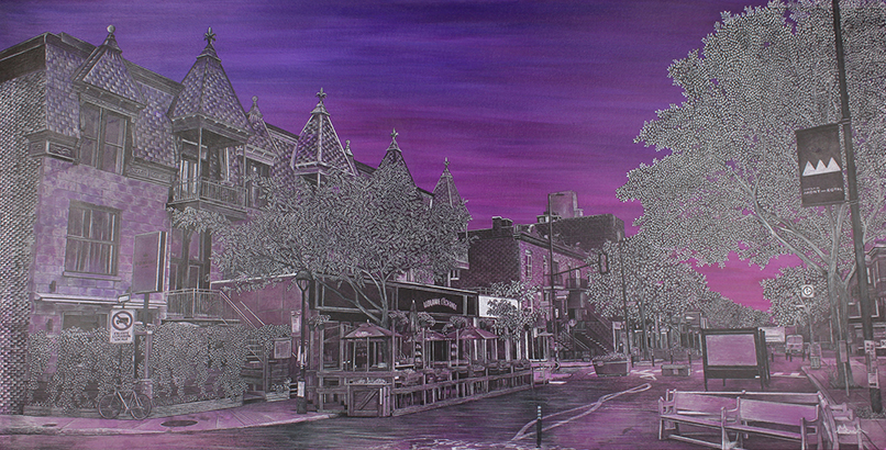 Québec dessin détaillé Maude Tapin artiste technique mixte Mont Royal Montréal vie urbaine