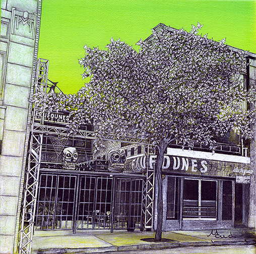 voyage équilibre mindtravel dessin détaillé Maude Tapin artiste technique mixte art foufounes électriques Montréal rue sainte-Catherine