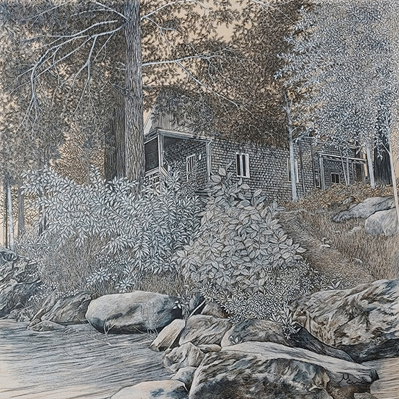 voyage équilibre mindtravel dessin détaillé Maude Tapin artiste technique mixte art chalet durocher réserve faunique papineau labelle