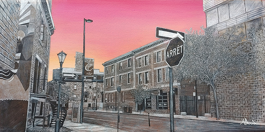 voyage équilibre mindtravel dessin détaillé Maude Tapin artiste technique mixte art l'Abreuvoir montréal