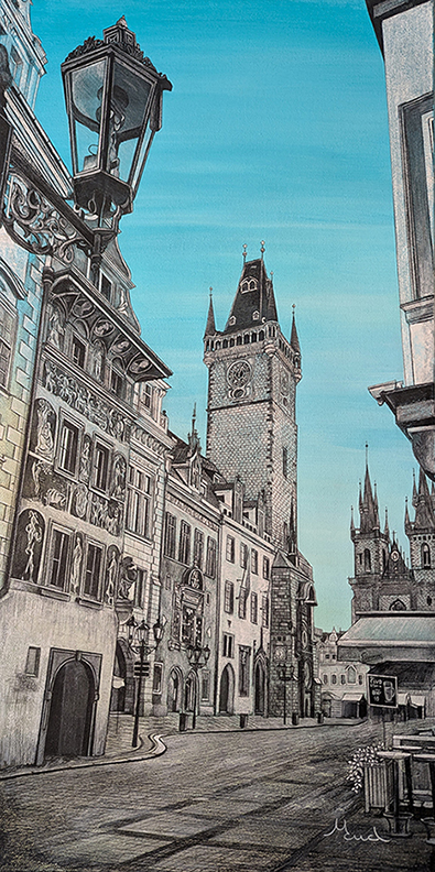 voyage équilibre mindtravel dessin détaillé Maude Tapin artiste technique mixte art Prague tchéquie