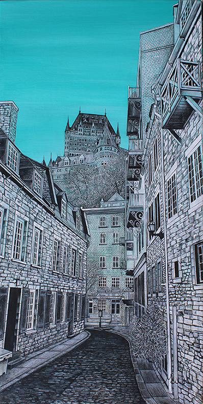 voyage équilibre mindtravel dessin détaillé Maude Tapin artiste technique mixte art vieux québec Château Frontenac