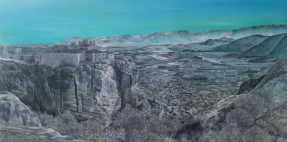 voyage équilibre mindtravel dessin détaillé Maude Tapin artiste technique mixte art Grèce Meteora