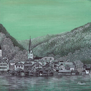 voyage équilibre mindtravel Québec dessin détaillé Maude Tapin artiste Autriche Hallstat