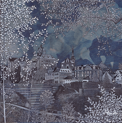 Tchéquie Roadtrip Château de Château de Loket Technique mixte Mind Travel dessin détaillé Maude Tapin artiste