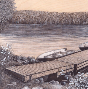 chalet vacances été papineau labelle Durocher réserve faunique parc canada Québec dessin détaillé Maude Tapin artiste technique mixte