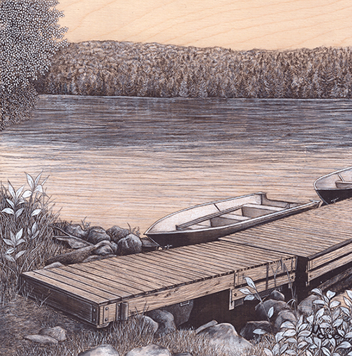 chalet vacances été papineau labelle Durocher réserve faunique parc canada Québec dessin détaillé Maude Tapin artiste technique mixte