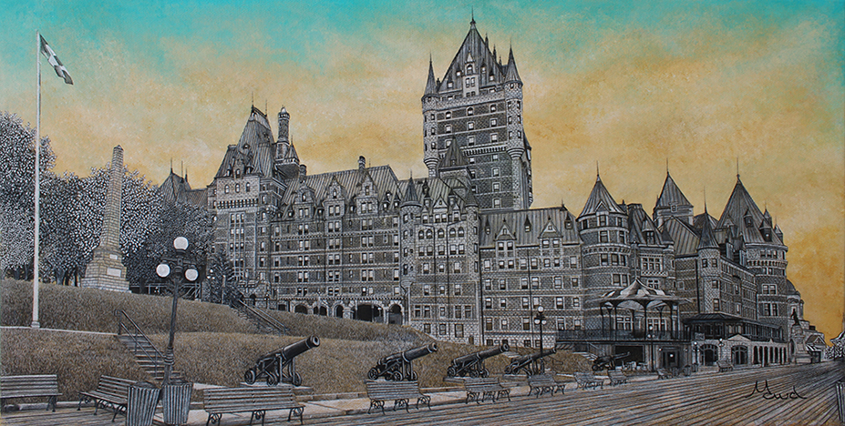 voyage équilibre mindtravel dessin détaillé Maude Tapin artiste technique mixte art vieux québec