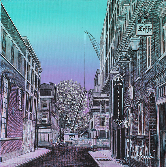 voyage équilibre mindtravel dessin détaillé Maude Tapin artiste technique mixte art Montréal Pub Sainte-Élisabeth