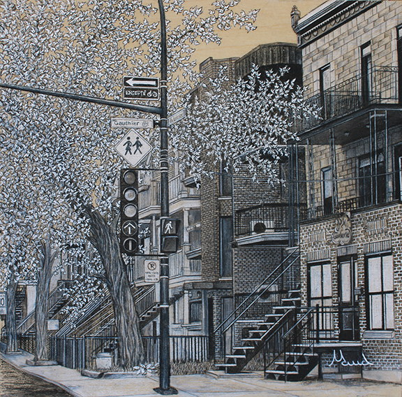 voyage équilibre mindtravel dessin détaillé Maude Tapin artiste technique mixte art Montréal